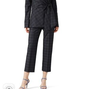 Tibi Trouser Pants Marvel Black Blue Plaid Taylor Straight Leg Ankle Size 4